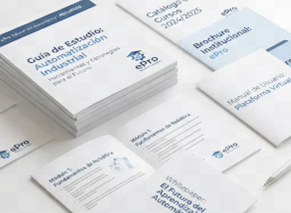 Materiales impresos de ePro: guías de estudio, catálogo de cursos y manuales